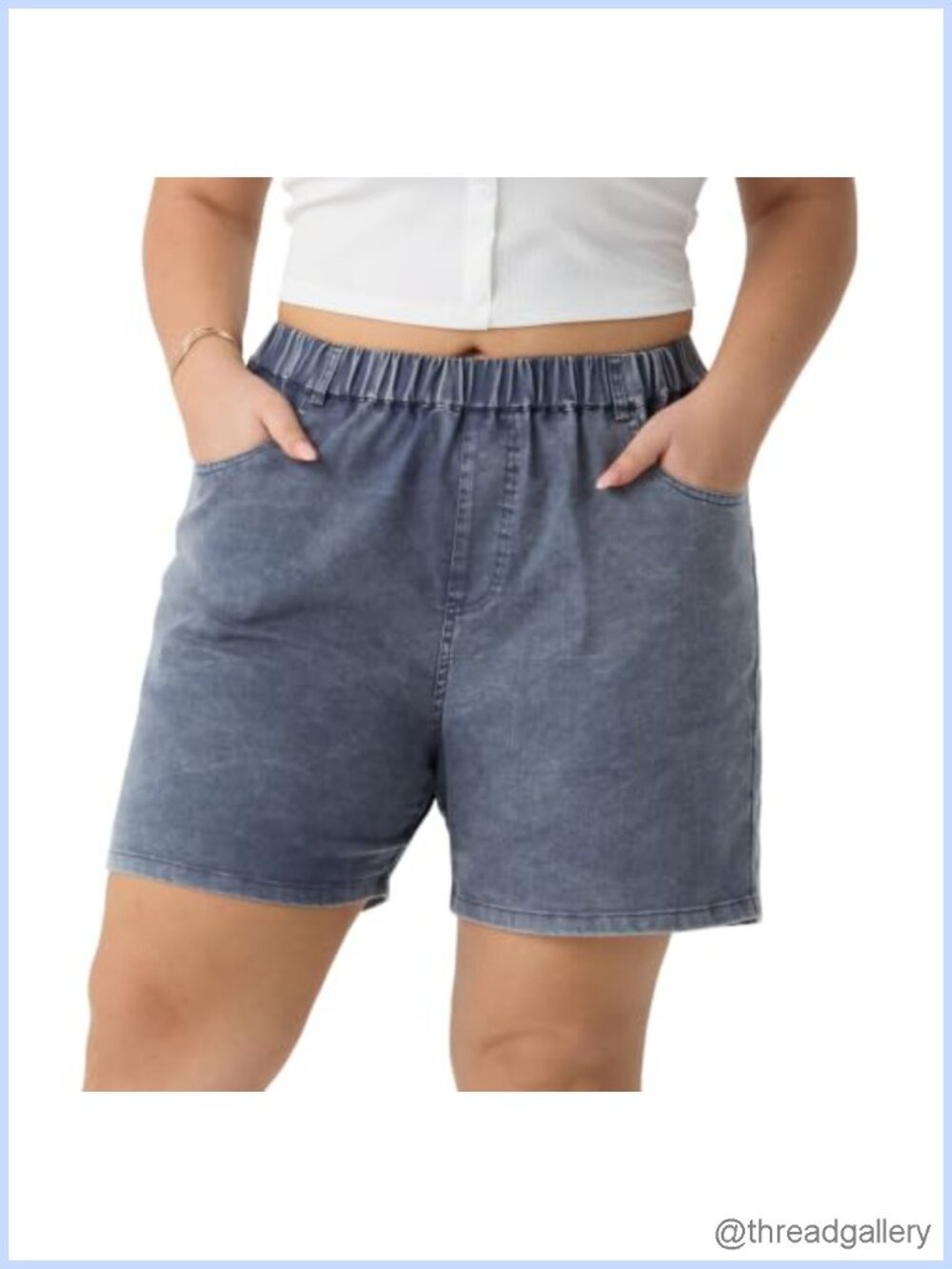Plus Size Jean Shorts for Women Elastic Waist Pull On with Pockets